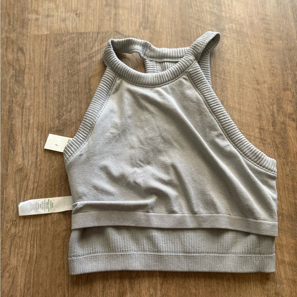Gray Ribbed Halter Crop Top - Picture 6 of 6